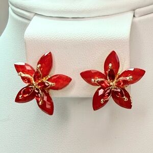 Red Floral Stud Earrings